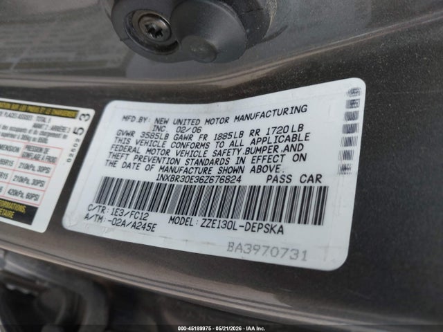 Продажа на аукционе авто 2006 Toyota Corolla S, vin: 1NXBR30E36Z676824, номер лота: 45189975