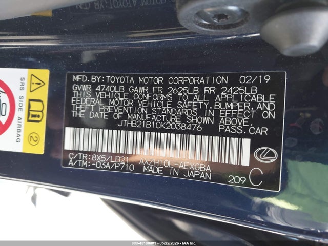 Продажа на аукционе авто 2019 Lexus Es 300h Luxury, vin: JTHB21B10K2038476, номер лота: 45190003