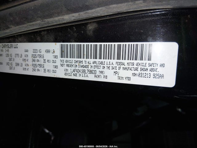 Aukcja sprzedaży 2009 Jeep Wrangler X, vin: 1J4FA24189L758633, numer aukcji: 45190008