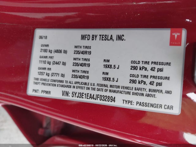 Tesla Model 3 Long Range/mid Range 2018 5YJ3E1EA4JF032894 Image 9