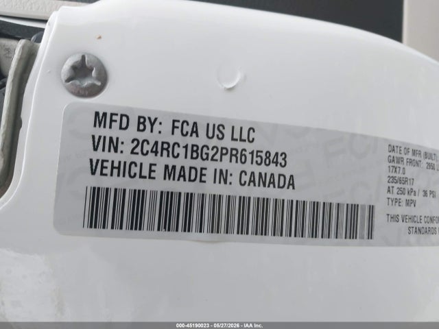 Продаж на аукціоні авто 2023 Chrysler Pacifica Touring L, vin: 2C4RC1BG2PR615843, номер лоту: 45190023
