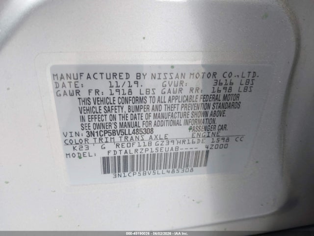 3N1CP5BV5LL485308 Nissan Kicks S Xtronic Cvt