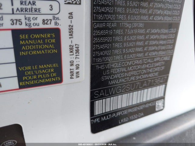 SALWG2SU7LA713647 Land Rover Range Rover Sport Se Mhev