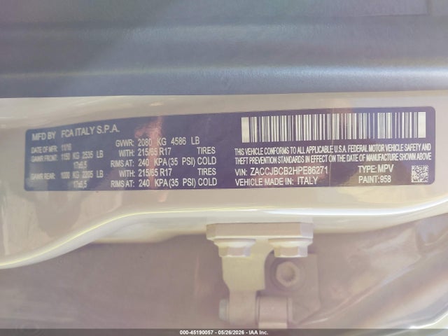 Aukcja sprzedaży 2017 Jeep Renegade Deserthawk 4x4, vin: ZACCJBCB2HPE86271, numer aukcji: 45190057