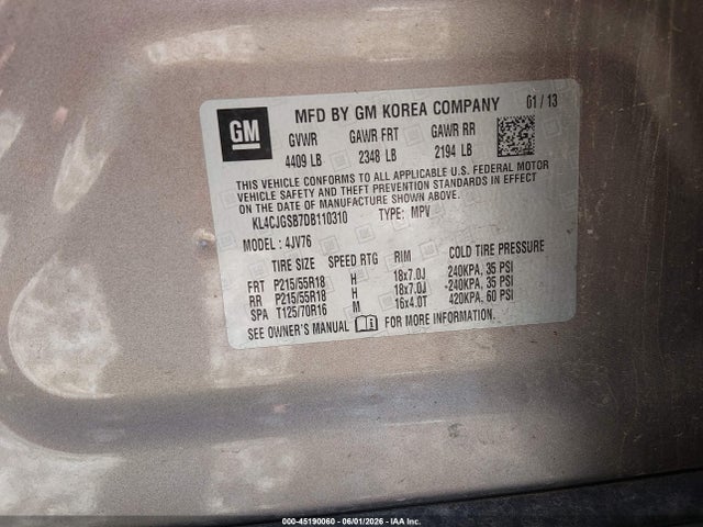 Aukcja sprzedaży 2013 Buick Encore Leather, vin: KL4CJGSB7DB110310, numer aukcji: 45190060