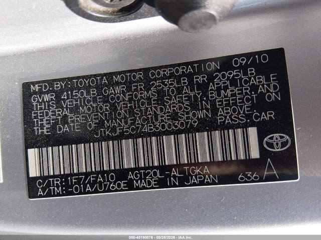 45190076 :رقم المزاد ، JTKJF5C74B3003079 vin ، 2011 Scion Tc مزاد بيع