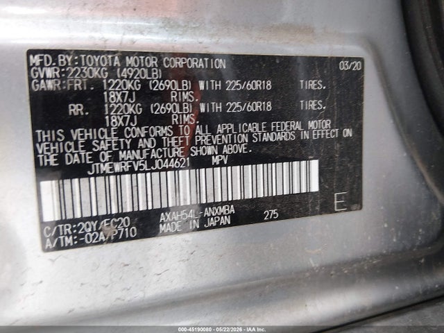 2020 Toyota Rav4 Xse Hybrid მანქანა იყიდება აუქციონზე, vin: JTMEWRFV5LJ044621, აუქციონის ნომერი: 45190080