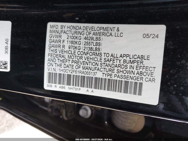 1HGCY2F61RA065137 Honda Accord Hybrid Ex-l