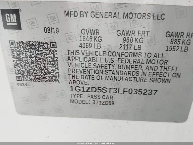 1G1ZD5ST3LF035237 Chevrolet Malibu Fwd Lt