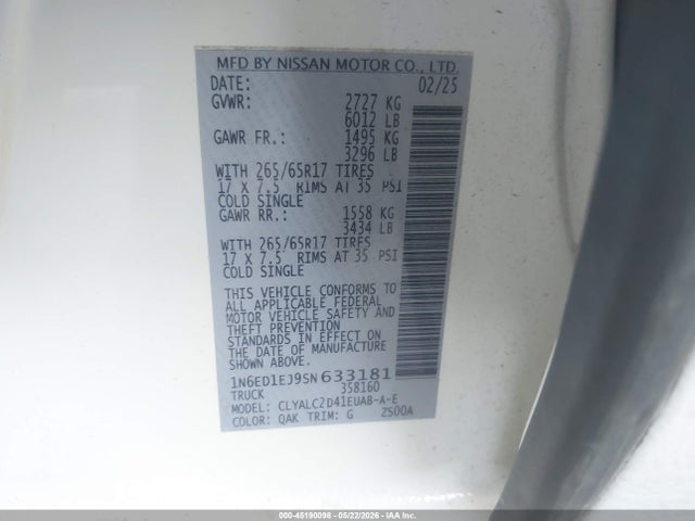 Продаж на аукціоні авто 2025 Nissan Frontier Sv 4x2, vin: 1N6ED1EJ9SN633181, номер лоту: 45190098