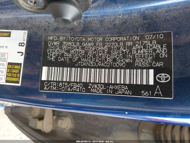 Aukcja sprzedaży 2010 Toyota Prius Ii, vin: JTDKN3DU9A0210090, numer aukcji: 45190113