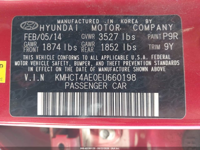 KMHCT4AE0EU660198 Hyundai ACCENT GLS