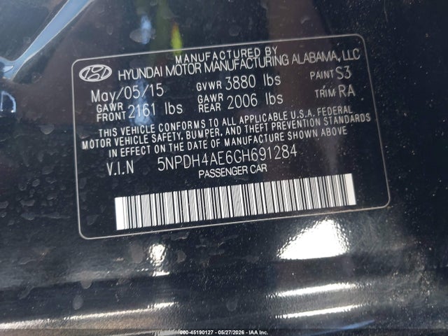 Aukcja sprzedaży 2016 Hyundai Elantra Se, vin: 5NPDH4AE6GH691284, numer aukcji: 45190127