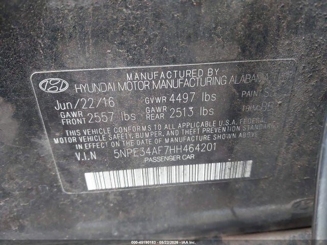Aukcja sprzedaży 2017 Hyundai Sonata Limited, vin: 5NPE34AF7HH464201, numer aukcji: 45190183
