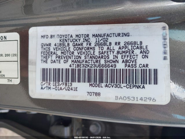 Aukcja sprzedaży 2003 Toyota Camry Le, vin: 4T1BE32K23U666649, numer aukcji: 45190192