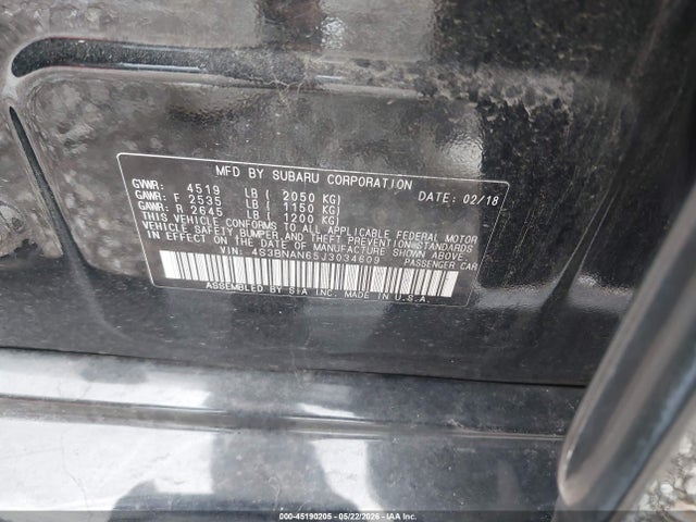 Aukcja sprzedaży 2018 Subaru Legacy 2.5i Limited, vin: 4S3BNAN65J3034609, numer aukcji: 45190205