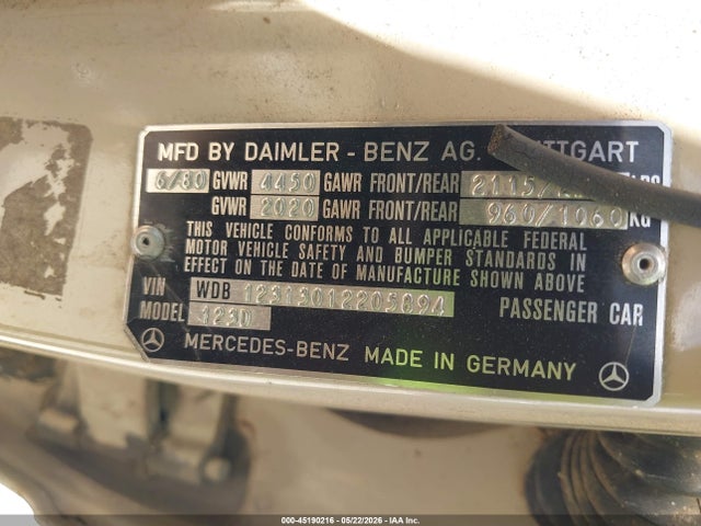 Aukcja sprzedaży 1980 Mercedes-benz 300d, vin: 12313012205894, numer aukcji: 45190216