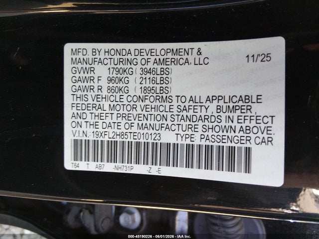 19XFL2H85TE010123 Honda Civic Sport