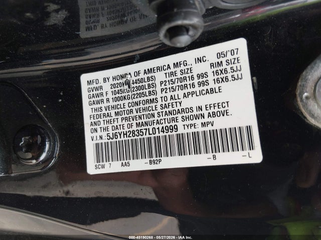 2007 Honda Element Lx მანქანა იყიდება აუქციონზე, vin: 5J6YH28357L014999, აუქციონის ნომერი: 45190268