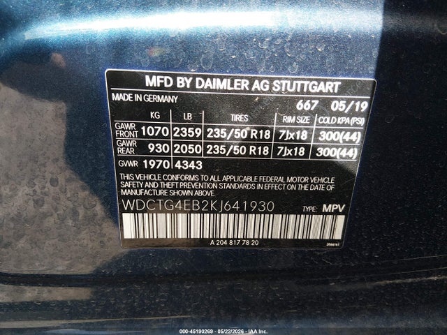 Продаж на аукціоні авто 2019 Mercedes-benz Gla 250, vin: WDCTG4EB2KJ641930, номер лоту: 45190269