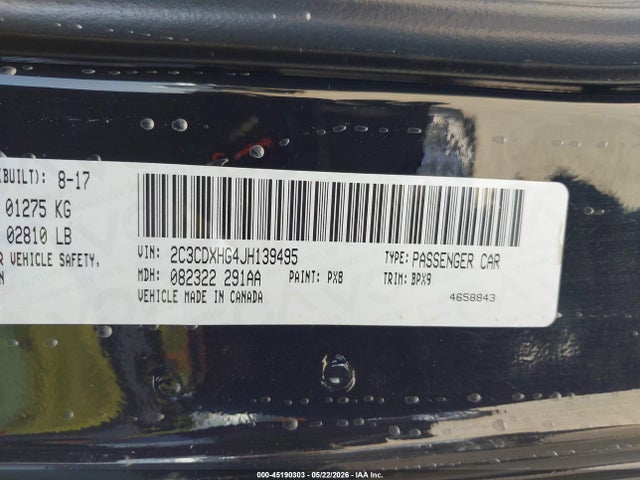 Продажа на аукционе авто 2018 Dodge Charger Sxt Plus Rwd, vin: 2C3CDXHG4JH139495, номер лота: 45190303