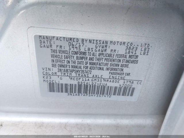 Nissan SENTRA SV 2017 3N1AB7AP5HY357472 Image 9