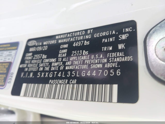KIA Optima Se 2020 5XXGT4L35LG447056 Image 9