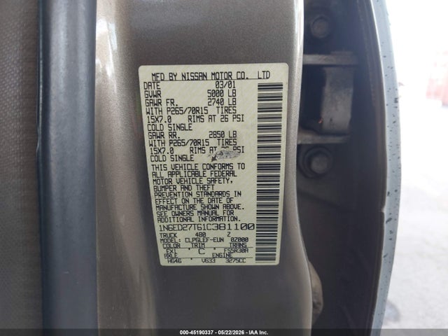 Aukcja sprzedaży 2001 Nissan Frontier Xe-v6, vin: 1N6ED27T61C381100, numer aukcji: 45190337