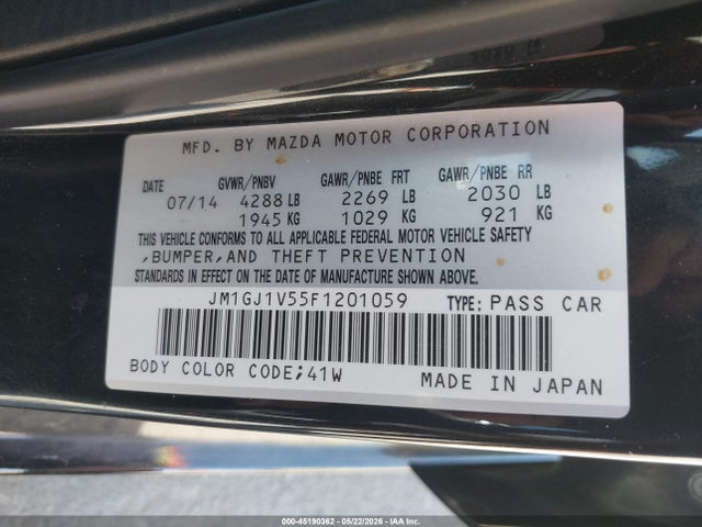 JM1GJ1V55F1201059 Mazda Mazda6 I Touring