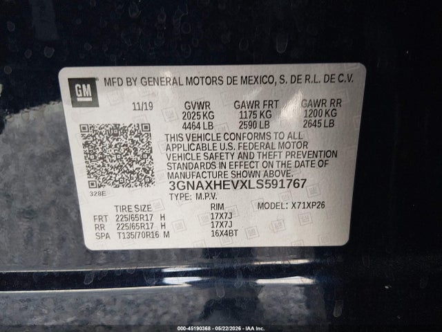 3GNAXHEVXLS591767 Chevrolet Equinox Fwd Ls