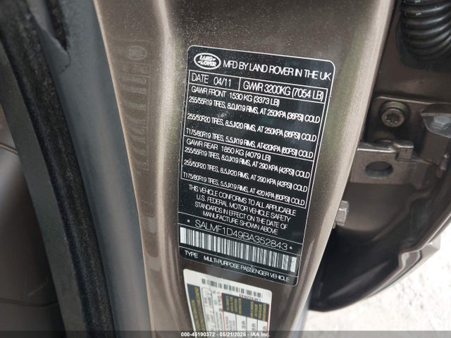 Aukcja sprzedaży 2011 Land Rover Range Rover Hse, vin: SALMF1D49BA352843, numer aukcji: 45190372