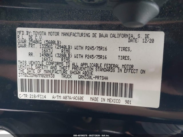 3TMBZ5DN6MM028938 Toyota Tacoma Sr5 V6