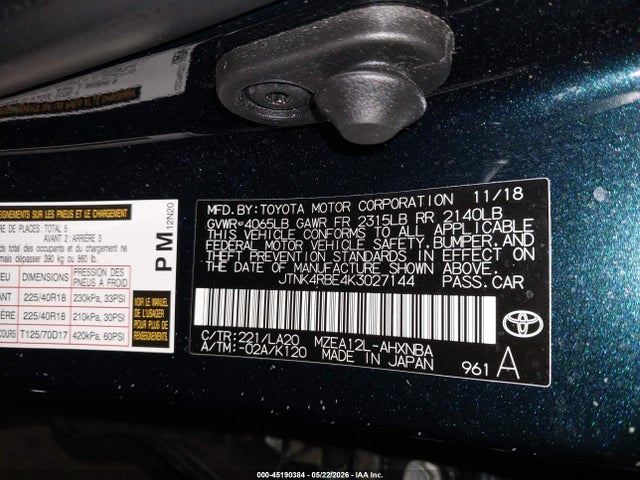 Toyota Corolla Xse 2019 JTNK4RBE4K3027144 Image 9