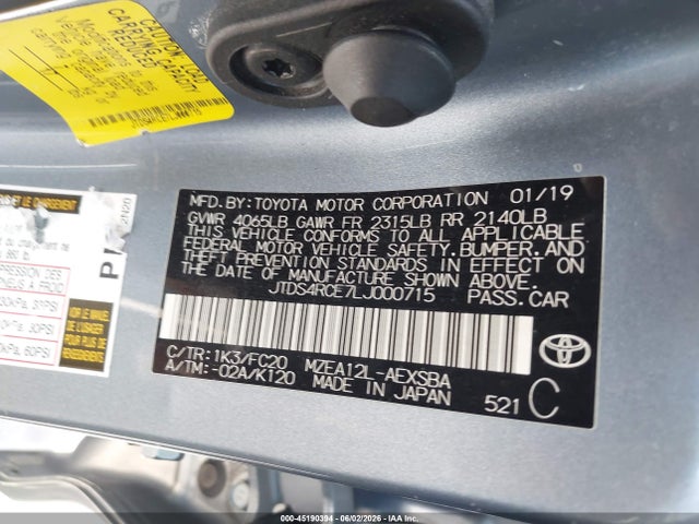 Продажа на аукционе авто 2020 Toyota Corolla Se, vin: JTDS4RCE7LJ000715, номер лота: 45190394