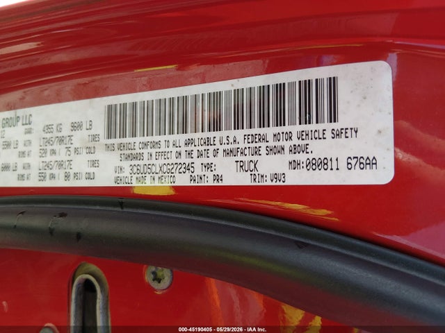 Продаж на аукціоні авто 2012 Ram 2500 St, vin: 3C6UD5CLXCG272345, номер лоту: 45190405