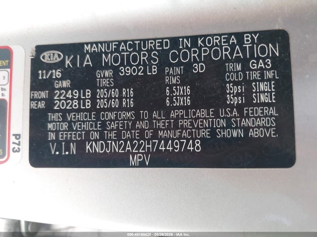 KIA Soul 2017 KNDJN2A22H7449748 Image 9