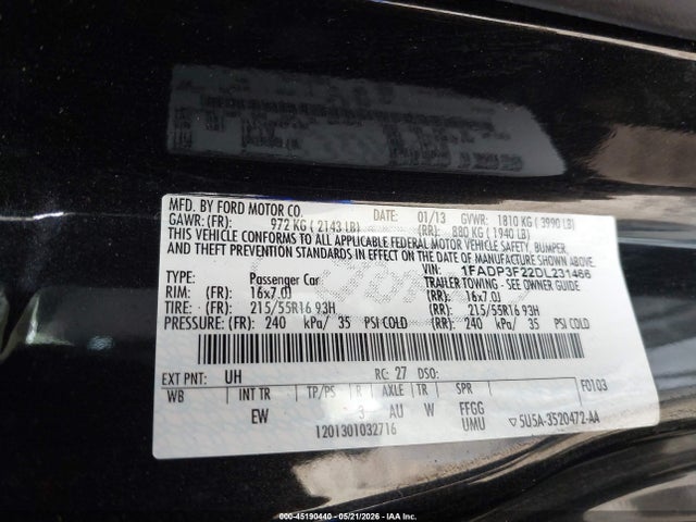 Продажа на аукционе авто 2013 Ford Focus Se, vin: 1FADP3F22DL231466, номер лота: 45190440