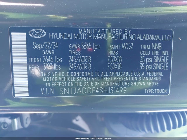 5NTJADDE4SH131499 Hyundai Santa Cruz Se