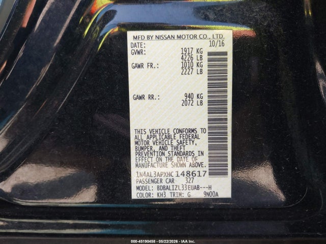 1N4AL3APXHC148617 Nissan Altima 2.5 Sv