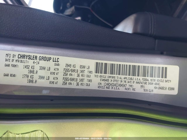 Aukcja sprzedaży 2014 Dodge Durango Limited, vin: 1C4RDHDG4EC494547, numer aukcji: 45190464