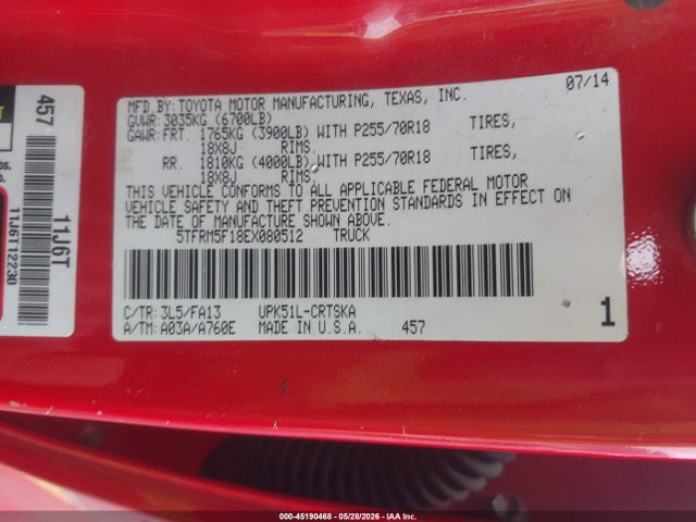 Продажа на аукционе авто 2014 Toyota Tundra Sr 4.6l V8, vin: 5TFRM5F18EX080512, номер лота: 45190468