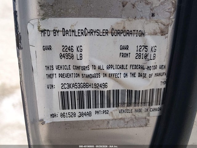 45190505 :رقم المزاد ، 2C3KA53G86H192496 vin ، 2006 Chrysler 300 Touring مزاد بيع