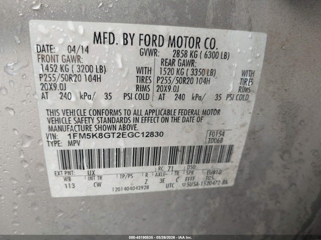 Ford EXPLORER SPORT 2014 1FM5K8GT2EGC12830 Image 9