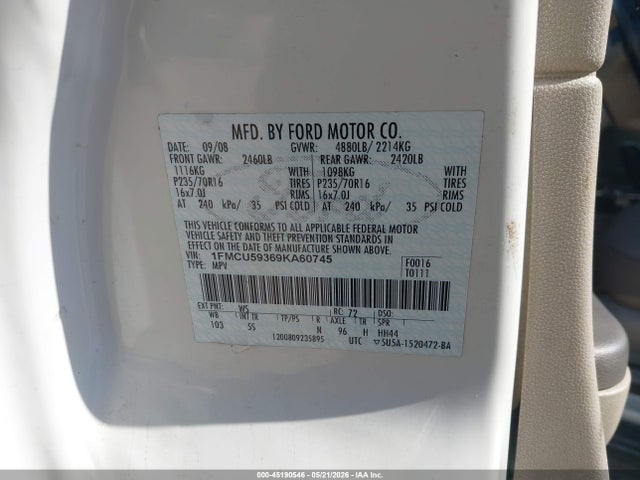 2009 Ford Escape Hybrid Limited მანქანა იყიდება აუქციონზე, vin: 1FMCU59369KA60745, აუქციონის ნომერი: 45190546