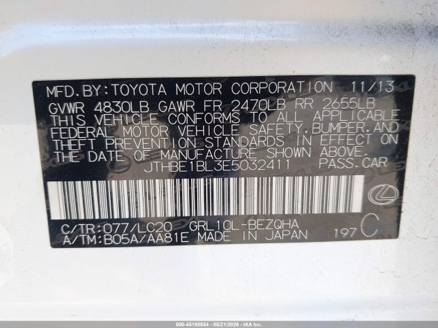 Продажа на аукционе авто 2014 Lexus Gs 350, vin: JTHBE1BL3E5032411, номер лота: 45190554