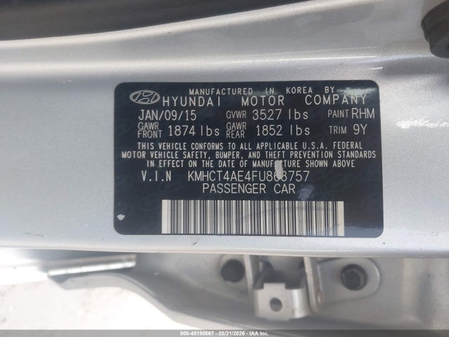 Продаж на аукціоні авто 2015 Hyundai Accent Gls, vin: KMHCT4AE4FU863757, номер лоту: 45190567