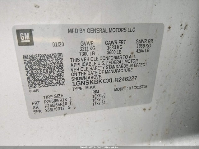 Продажа на аукционе авто 2020 Chevrolet Tahoe 4wd Lt, vin: 1GNSKBKCXLR246227, номер лота: 45190570