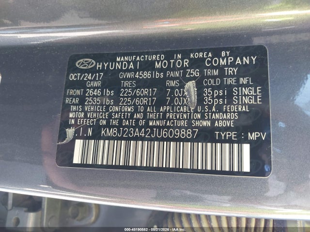 KM8J23A42JU609887 Hyundai TUCSON SE