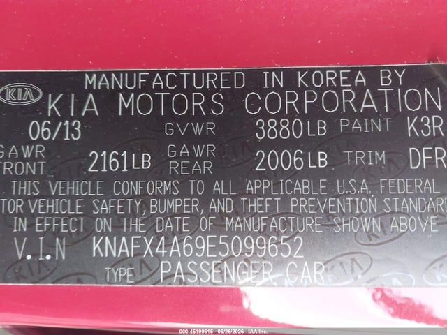 Aukcja sprzedaży 2014 Kia Forte Lx, vin: KNAFX4A69E5099652, numer aukcji: 45190615