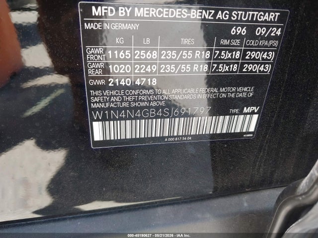 2025 Mercedes-benz Gla 250 4matic მანქანა იყიდება აუქციონზე, vin: W1N4N4GB4SJ691797, აუქციონის ნომერი: 45190627